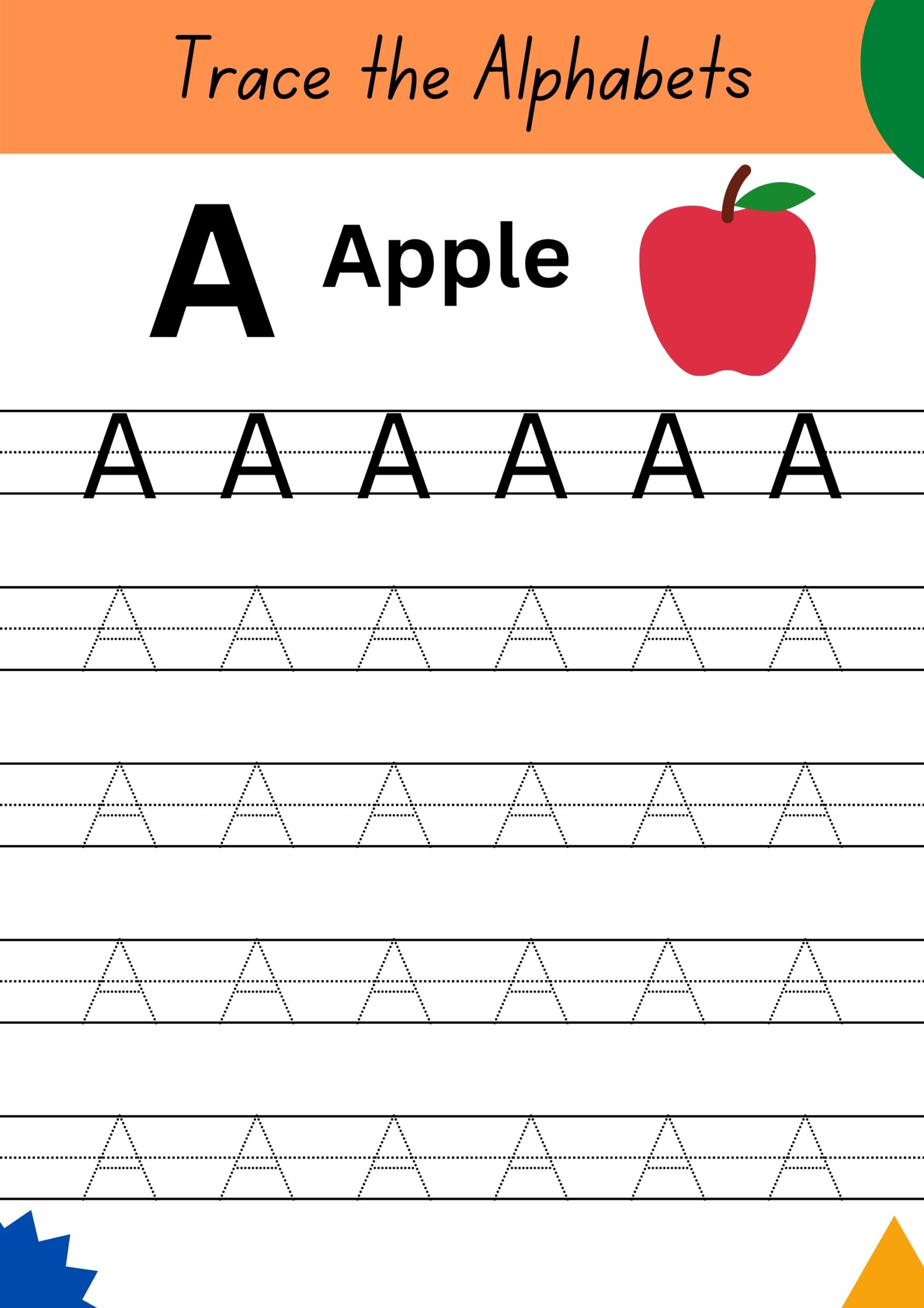 Uppercase Alphabet A to Z Tracing Printable Worksheets for Kids Study ...